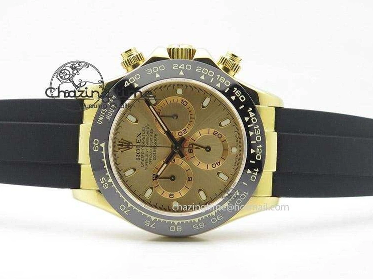 MiroTime 0403 Stylish Daytona YG BP Maker Gold Dial Sticks Markers On Rubber Strap A7750@ 4012